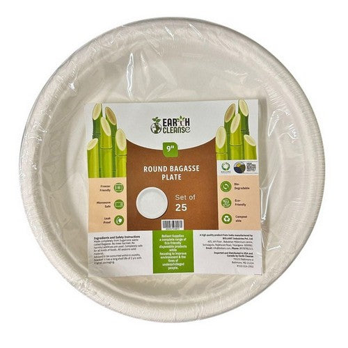 Bagasse 9-Inch Round Plates Pack of 25 by Earth Cleanse