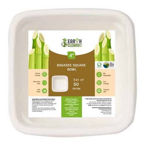 Bagasse 4-Inch Square Bowls Pack of 50 (5.4 Oz) by Earth Cleanse