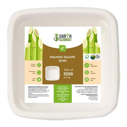 Square Bagasse Bowls Premium 3200 Pack (160 Ml / 5.4 Oz) by Earth Cleanse