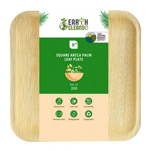 8" Square  Arecapalm Leaf Plate Premium 200 Pack by Earth Cleanse