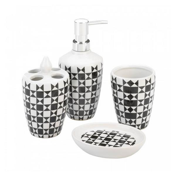 Black and White Geometric Bath Accessory Set - Giftscircle