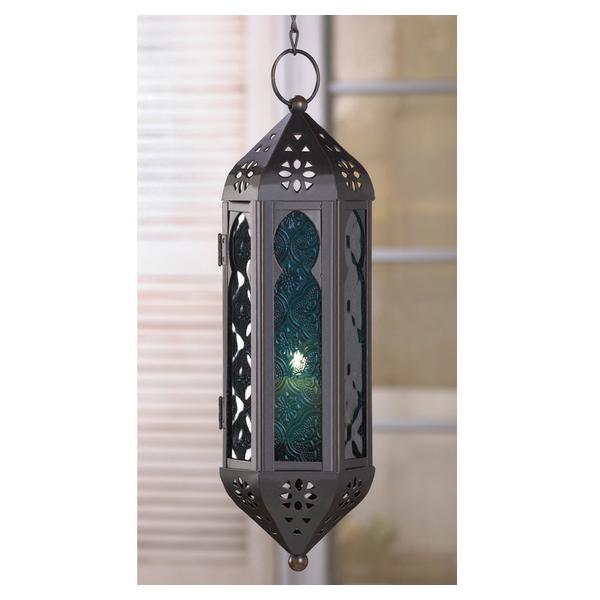 Blue Glass Moroccan Hanging Candle Lantern - Giftscircle