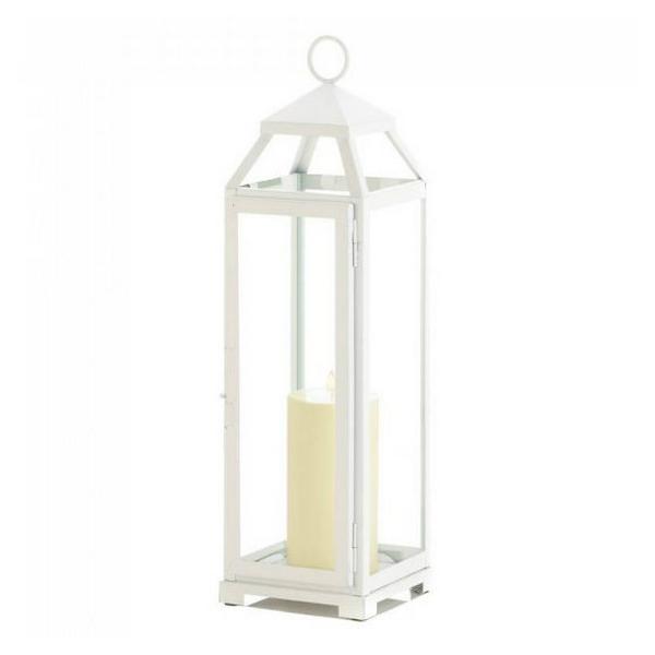 Country White Open Top Metal Candle Lantern - 19 inches - Giftscircle