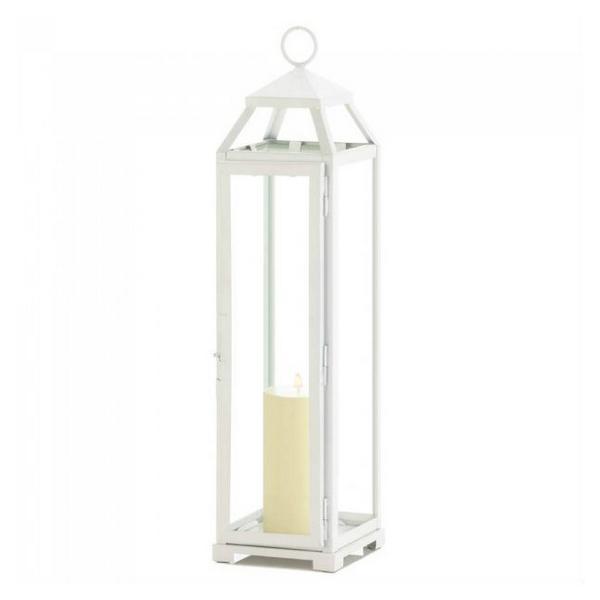 Country White Open Top Metal Candle Lantern - 22 inches - Giftscircle