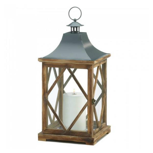 Diamond-Side Wood Candle Lantern - 20.5 inches - Giftscircle