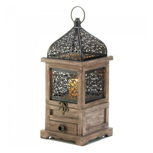 Flip-Top Wood Lantern with Drawer - 14 inches - Giftscircle