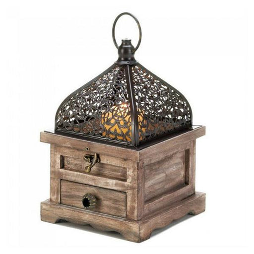 Flip-Top Wood Lantern with Drawer - 8 inches - Giftscircle