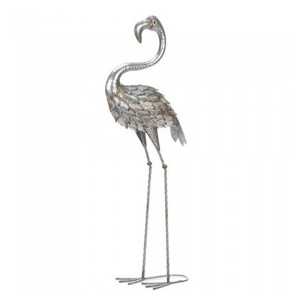 Galvanized Metal Flamingo Statue - 38 inches - Giftscircle