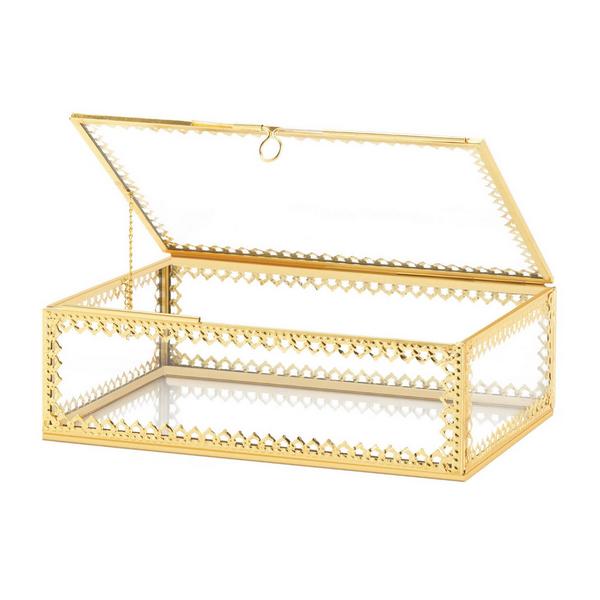 Glass Jewelry Box with Gold Frame - Giftscircle