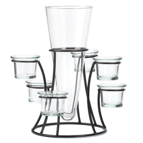 Glass Vase with Six Glass Candle Holders - Giftscircle