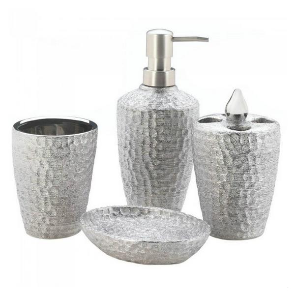 Hammered-Texture Silver Porcelain Bath Set - Giftscircle