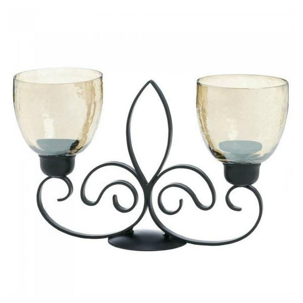 Iridescent Glass Fleur de Lis Metal Candle Holder - Giftscircle