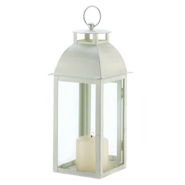 Ivory Distressed Metal Candle Lantern - 12.5 inches - Giftscircle