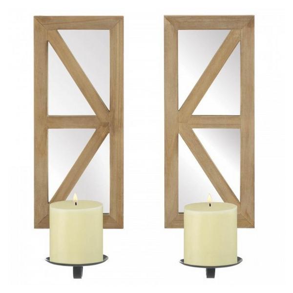 Mirrored Candle Sconce Set with Wood Frames - Giftscircle