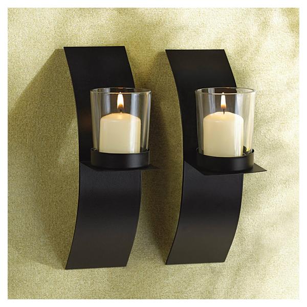 Modern Matte Black Wall Candle Holder Pair - Giftscircle