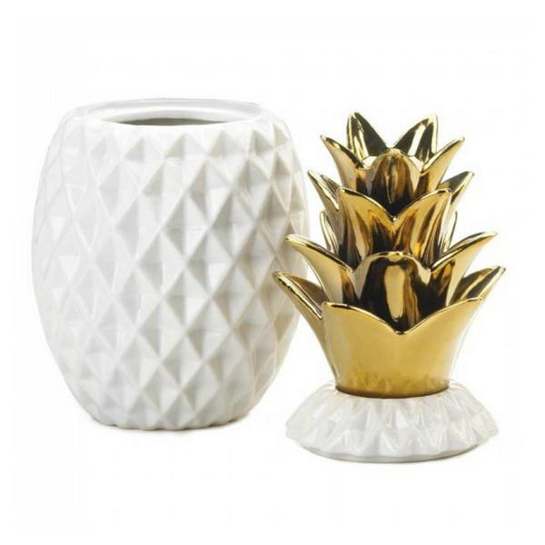 Porcelain Pineapple Jar with Gold Leaves - Giftscircle