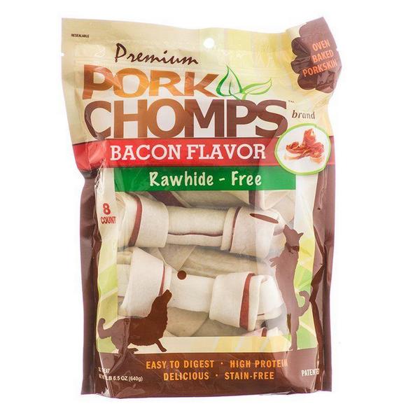 Pork Chomps Premium Pork Knotz - Bacon Flavor - Medium - 8 Count - (7" Chews) - Giftscircle