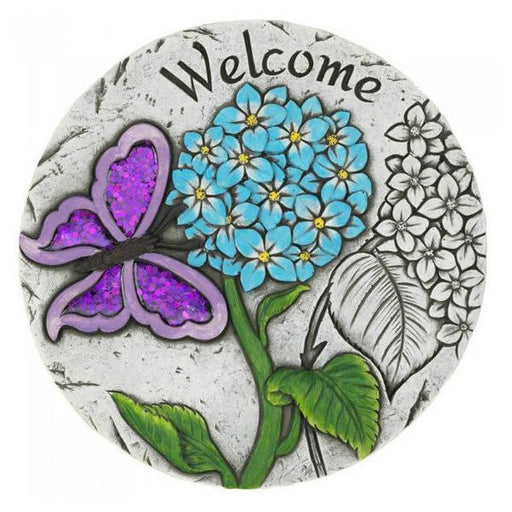 Purple Butterfly Welcome Cement Garden Stepping Stone - Giftscircle