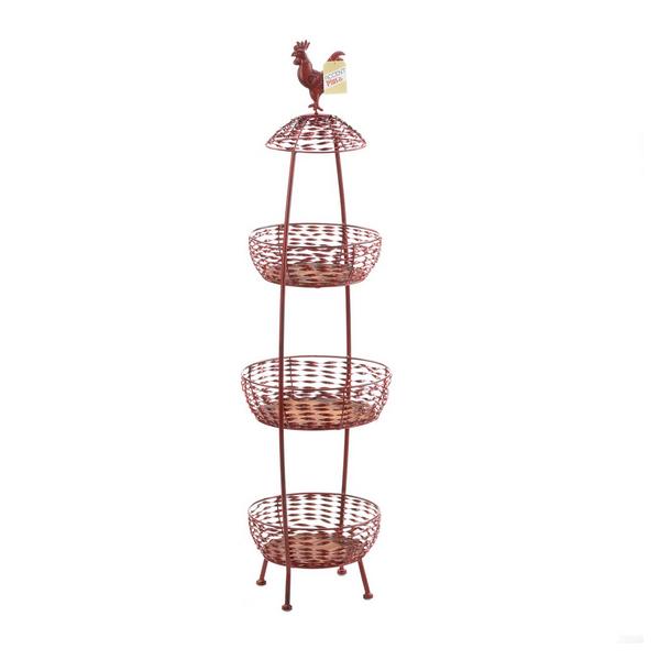 Red Rooster Metal 3-Tier Basket Stand - Giftscircle