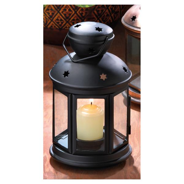 Round Black Star Cut-Out Candle Lantern - 9.5 inches - Giftscircle