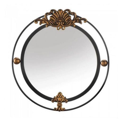 Round Metal Wall Mirror with Flourish Accents - Giftscircle