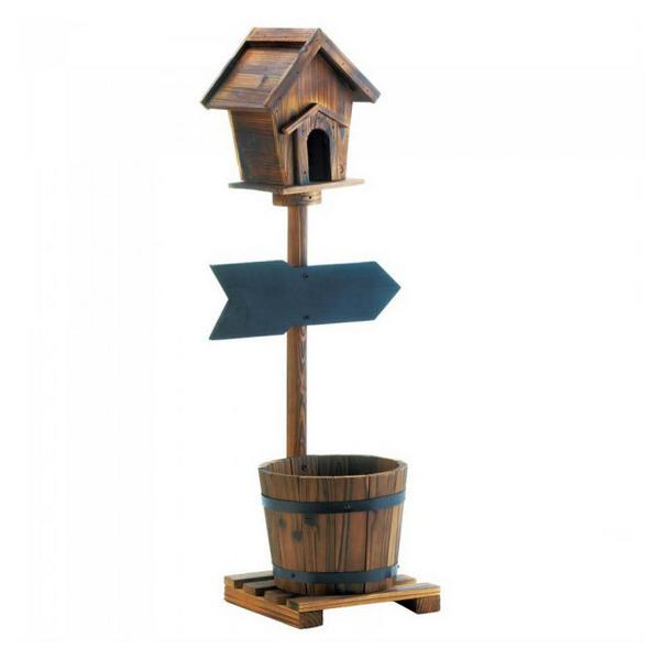 Rustic-Look Pedestal Bird House Planter with Chalk Board - Giftscircle