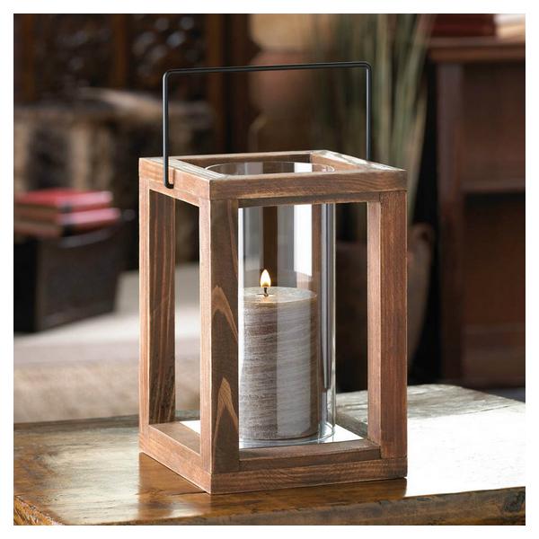 Rustic Wood Brown Candle Lantern - 9 inches - Giftscircle