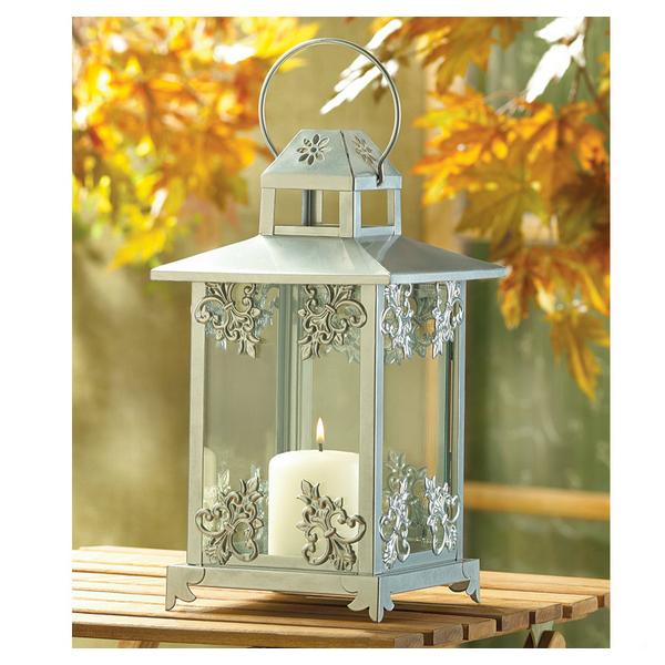 Silver Scrolls Candle Lantern - 15.5 inches - Giftscircle