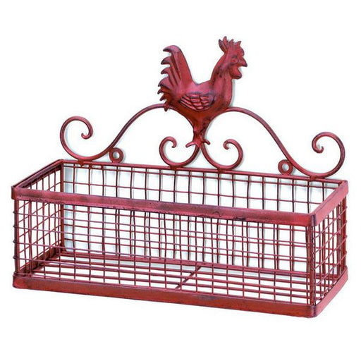 Single Basket Red Rooster Iron Wall Rack - Giftscircle