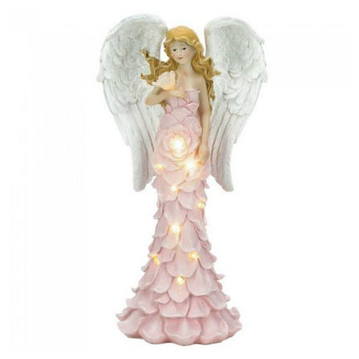 Solar Light-Up Pink Rose Angel Garden Statue - Giftscircle