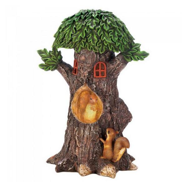 Solar Light-Up Tree House with Squirrels Garden Decor - Giftscircle