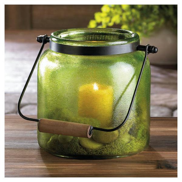 Speckled Green Glass Jar Candle Lantern - 6.5 inches - Giftscircle