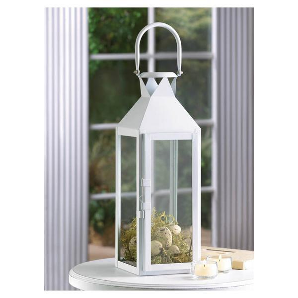 Square Clear Glass White Candle Lantern - 15 inches - Giftscircle