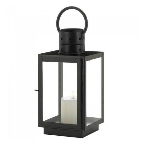 Square Flat Top Black Metal Lantern - 15 inches - Giftscircle