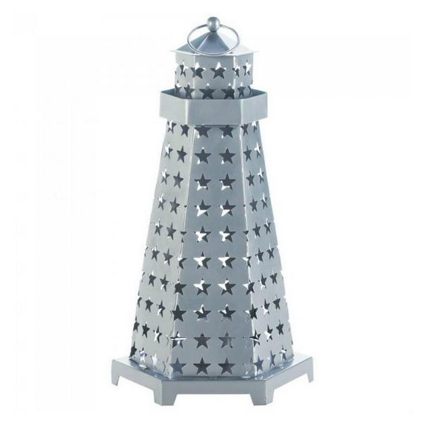 Star Cutouts Lighthouse Metal Candle Lantern - Giftscircle