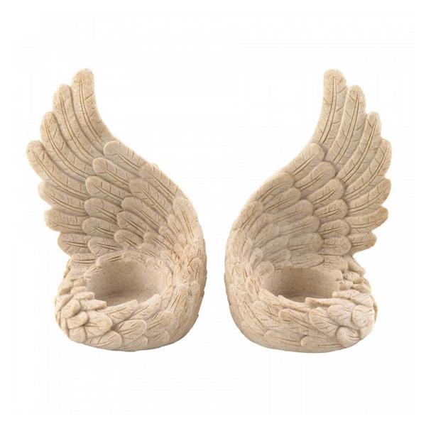 Stone-Look Angel Wings Tealight Candle Holder Set - Giftscircle