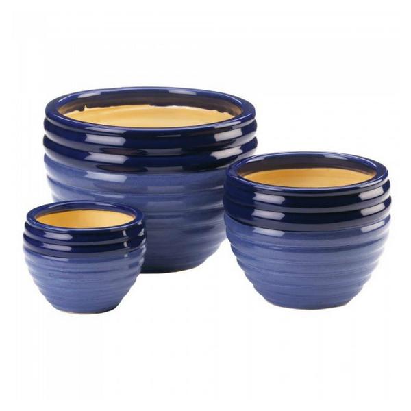 Two-Tone Blue Ceramic Planter Set - Giftscircle