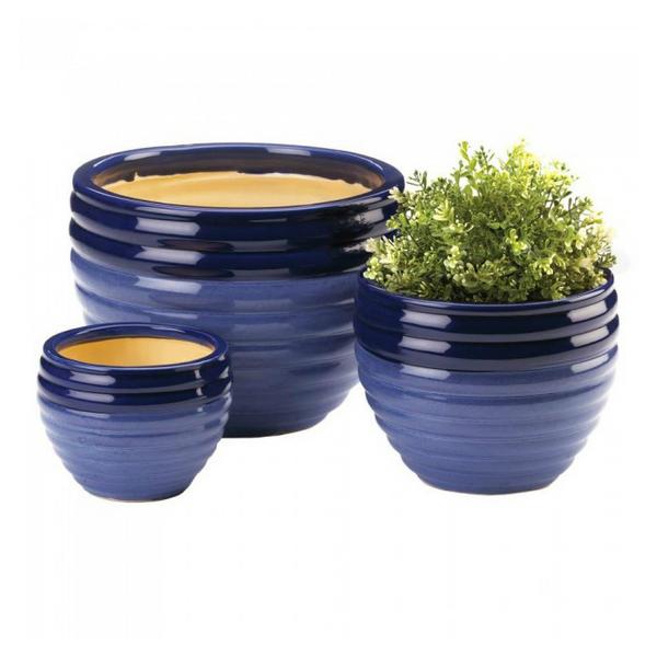 Two-Tone Blue Ceramic Planter Set - Giftscircle