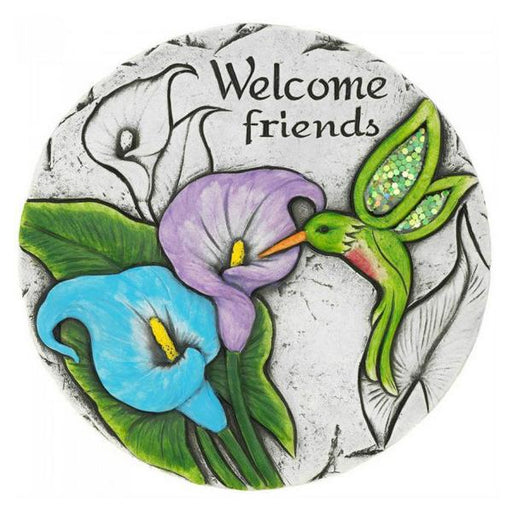 Welcome Friends Hummingbird Cement Garden Stepping Stone - Giftscircle