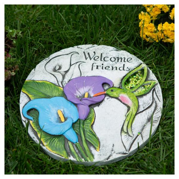 Welcome Friends Hummingbird Cement Garden Stepping Stone - Giftscircle