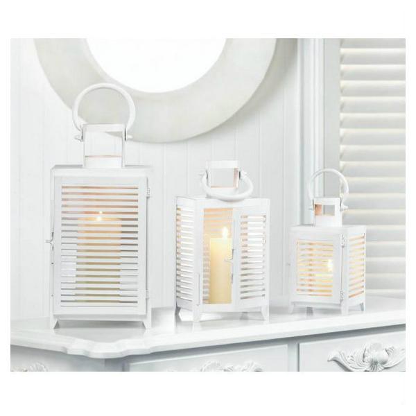 White Slatted Candle Lantern - 9.5 inches - Giftscircle