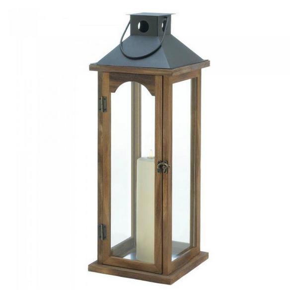 Wood Candle Lantern with Metal Pyramid Top - 22 inches - Giftscircle